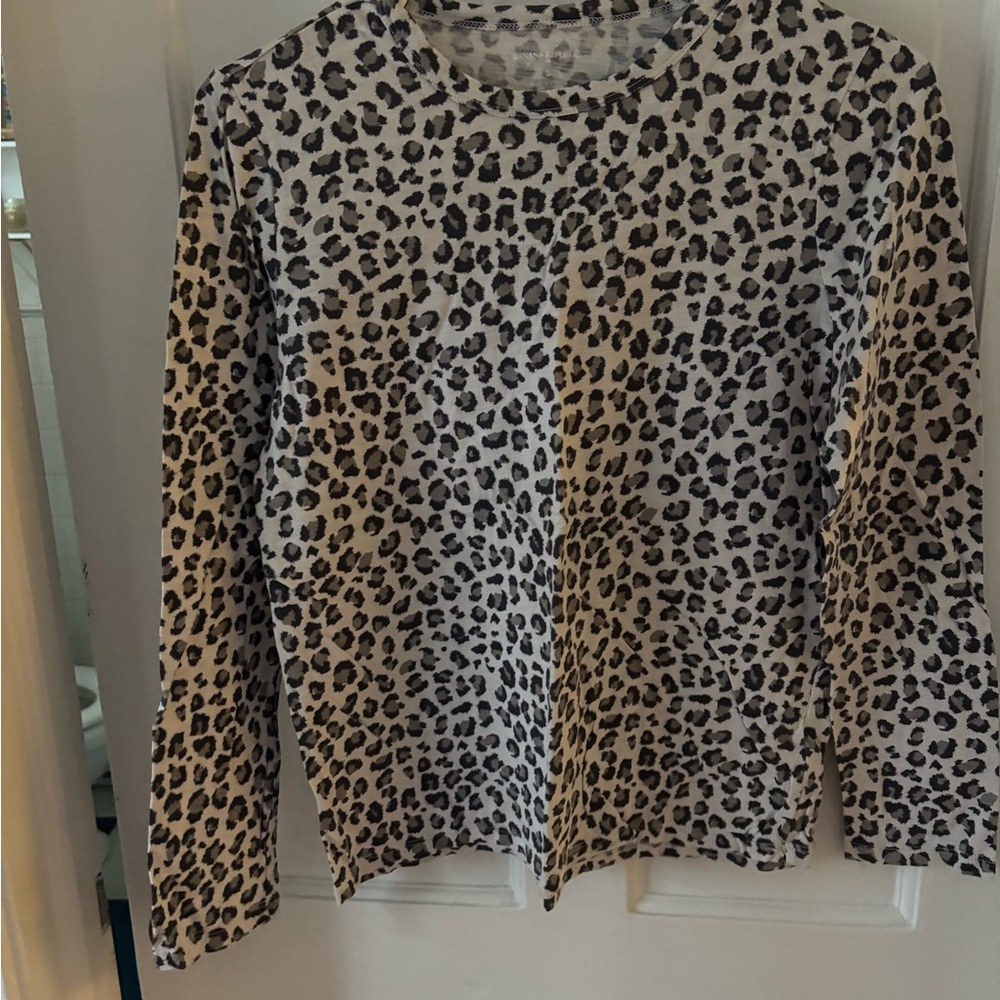 Banana Republic Beige and Black Leopard Print Long Sleeve Top